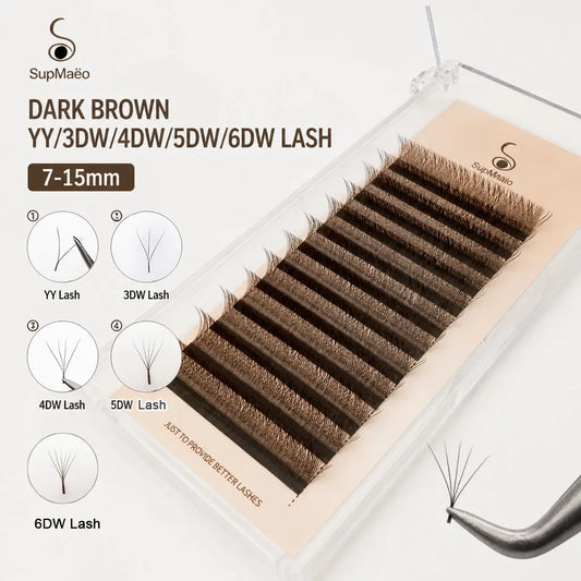 Supmacio Brown Eyelashes W Shaped Eyelash Extensions 2D 3D 4D 5D 6D Premade Fans Lahses Soft Natural Individual Lahesh