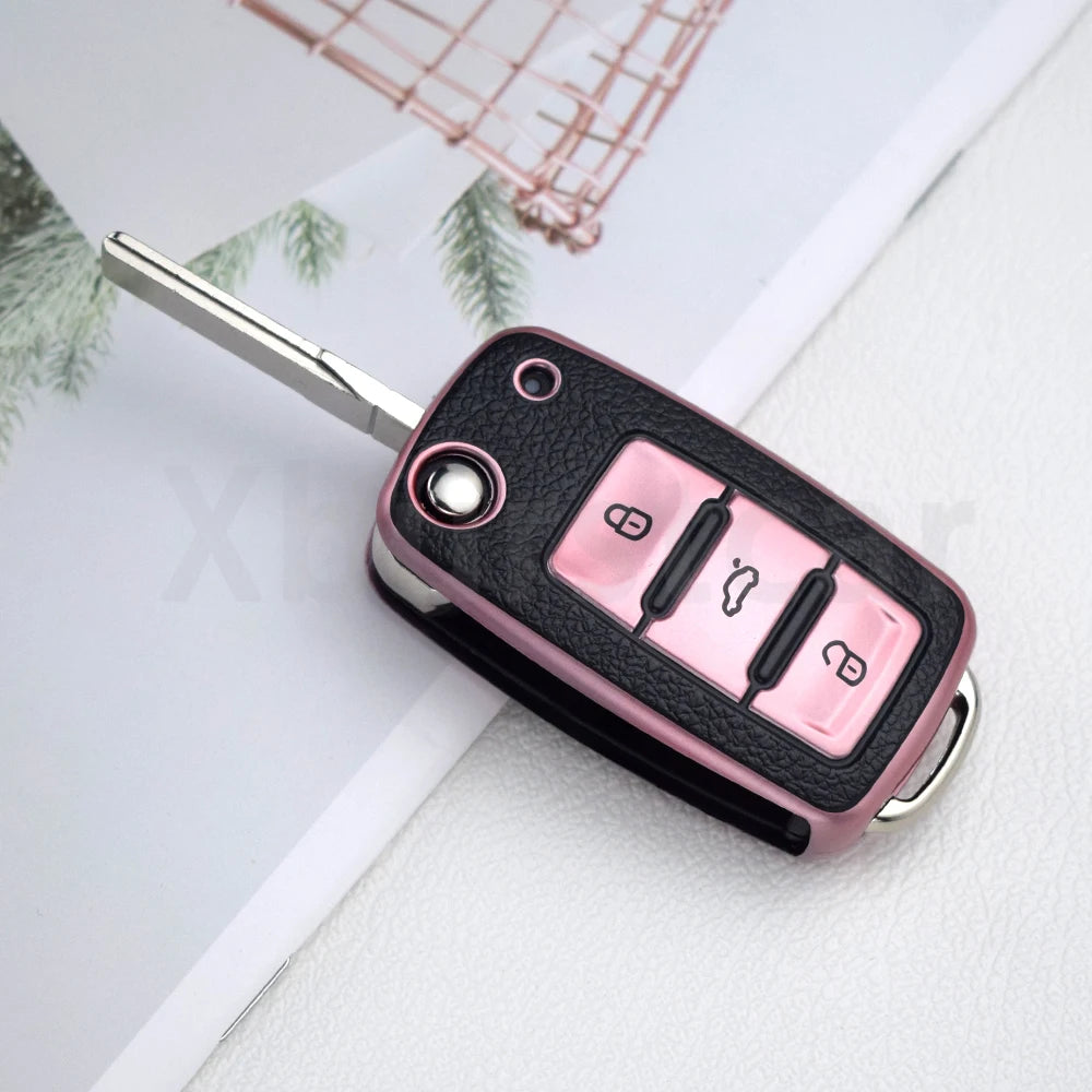 TPU Leather Remote Key Case Cover For VW Golf Polo Bora Beetle Tiguan for SEAT Leon Toledo Altea Ibiza for SKODA Fabia Superb