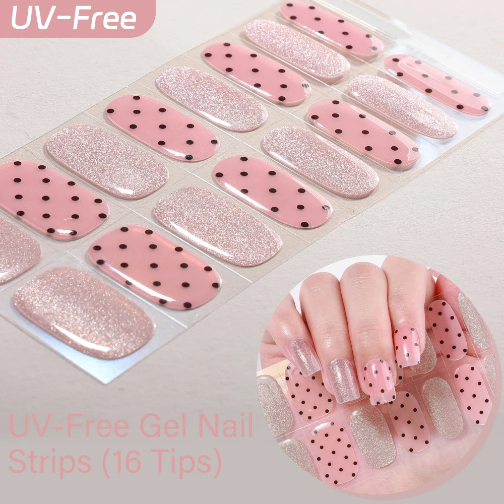 UV FREE Fully Cured Gel Nail Strips 16/22 Tips Self Adhesive Gel Nail Stickers DIY Nail Art Manicure DON'T NEED UV LAMP