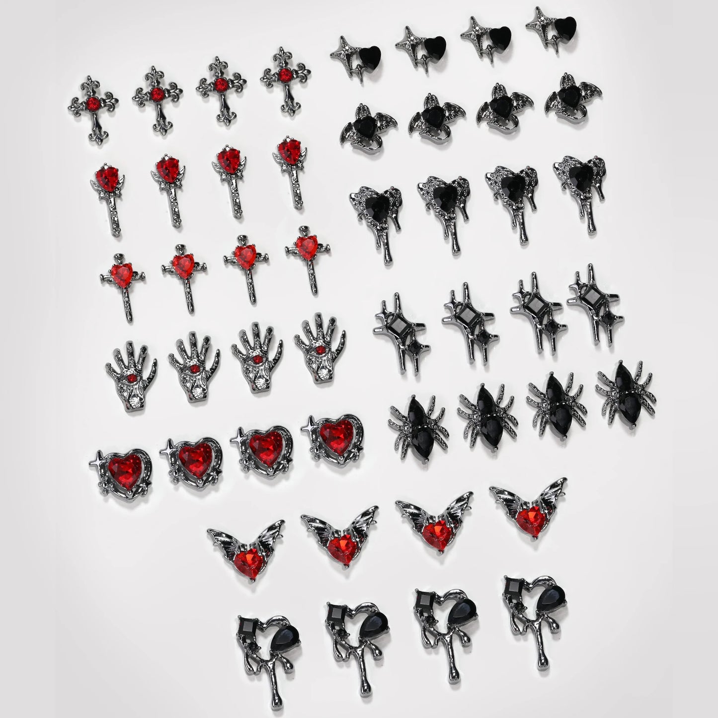 12 Grid Retro Alloy Nail Art Jewelry Gothic Punk Style Y2k Heart-Shaped Cross Spider Pattern DIY Nail Decoration Accessories