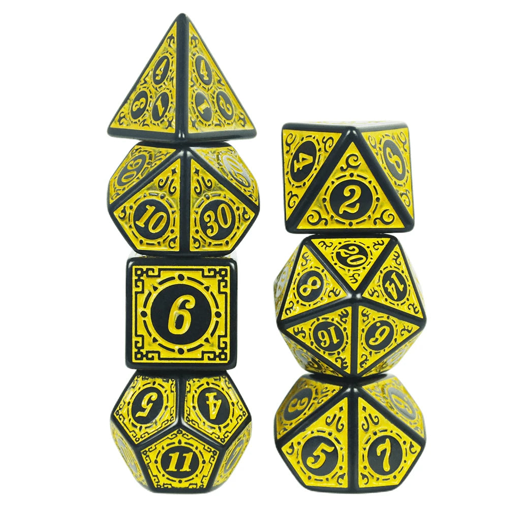DNDGame Polyhedral Dice Set with Textures Pattern 7pcs of D4 D6 D8 D10 D% D12 D20 for RPG Board Game Accessories