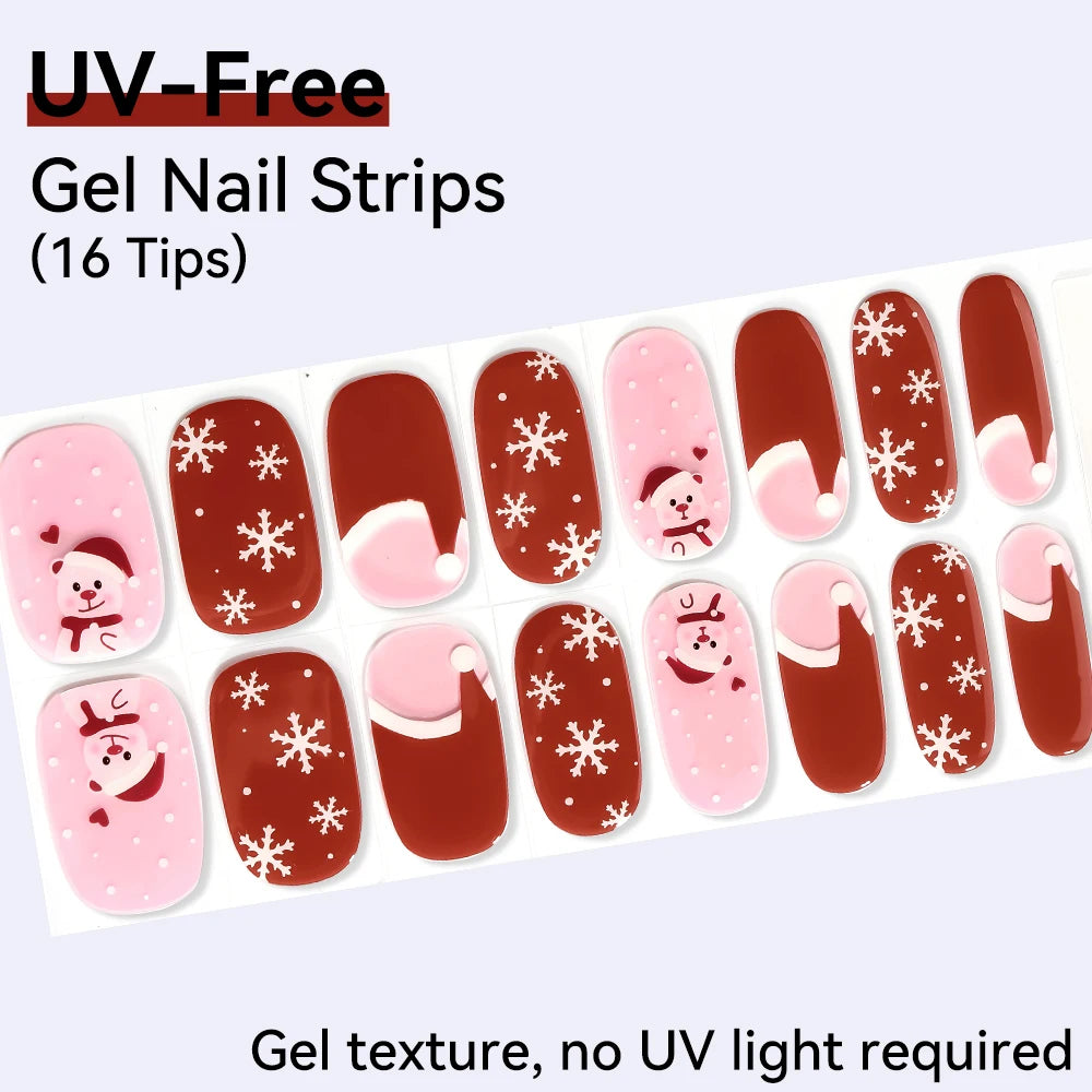 UV FREE Fully Cured Gel Nail Strips 16/22 Tips Self Adhesive Gel Nail Stickers DIY Nail Art Manicure DON'T NEED UV LAMP