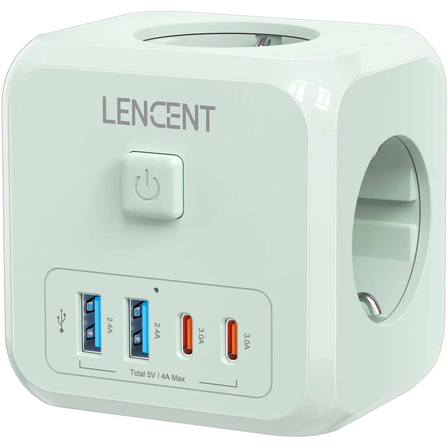 LENCENT 7-in-1 EU Plug Wall Socket Extender with 3AC Outlets+ 2 USB-A+2 USB-C Cube Socket On/Off Switch Adapter for Home
