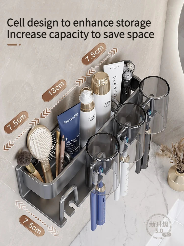 Toothbrush Holder Toothpaste Holder Electric Toothbrush Holder Space Aluminum Punch-Free Toilet Bathroom Shelf Rack