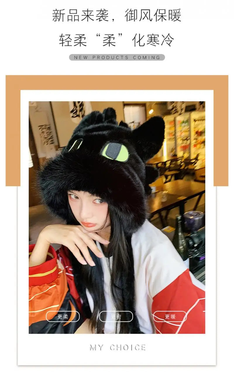 Anime Toothless Creative Hats Winter Warm Plush Hat Comfort Ear Protection Fashion Cute Accessories Cosplay Birthday Gift