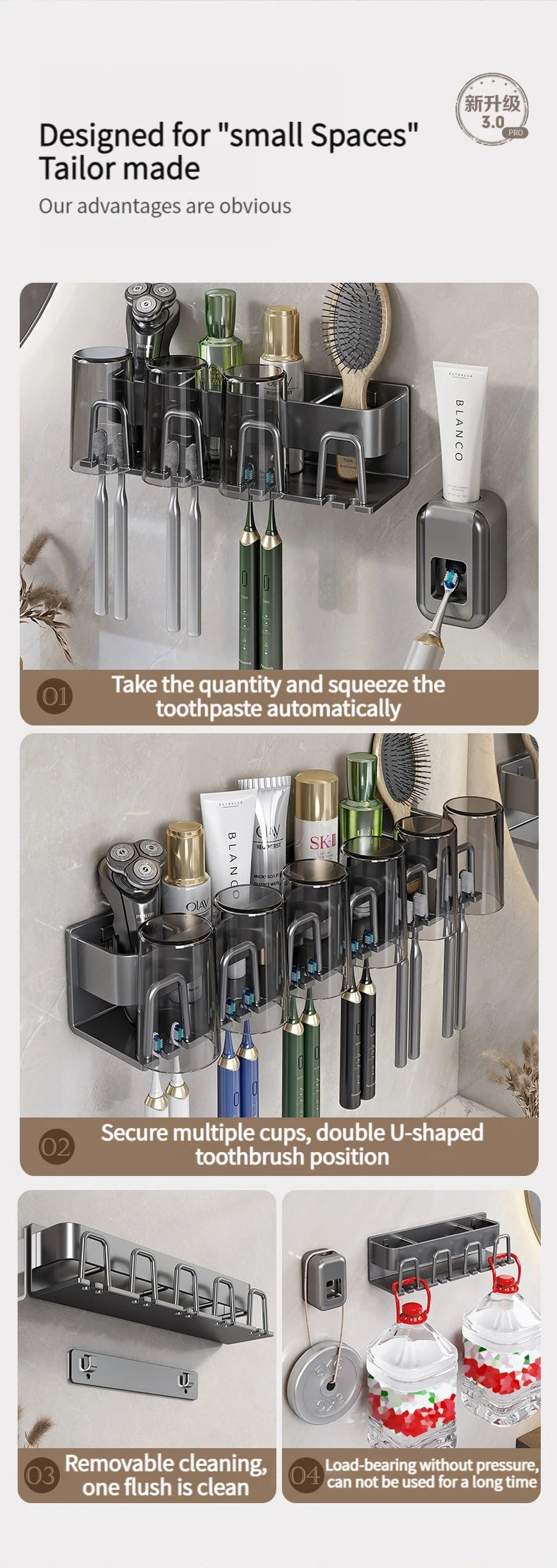 Toothbrush Holder Toothpaste Holder Electric Toothbrush Holder Space Aluminum Punch-Free Toilet Bathroom Shelf Rack