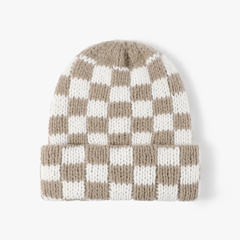 Winter Hats for Woman New Men Beanie Knitted Hat Girl Black White Check Plaid Chess Beanie Gorros Warm Bonnet Ladies Casual Cap