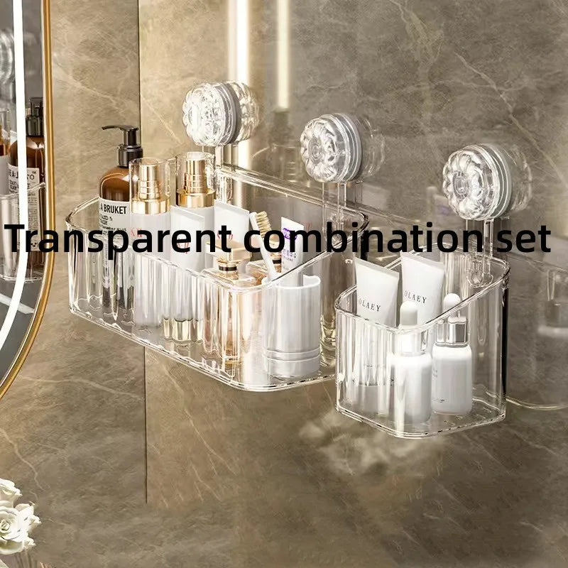 Suction Cup Storage Rack Washbasin Bathroom Toilet Shower Gel Wall Mounted Storage Box Bathroom Organizer Storage Space