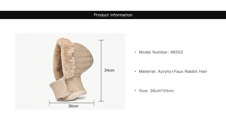 BeauToday Winter Knitted Hat Women Faux Fur Ear Protection Beanies Female Hooded Neck Collar Adjustable Earflap Caps 96502
