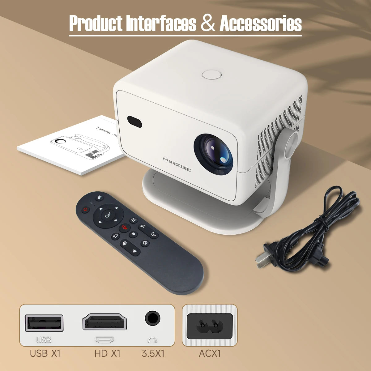 Magcubic L018 650ANSI 1080P Native Projector, 360° Rotation, Auto Focus & 6D Keystone, Android 14 WiFi6 BT5.4 8K Decoding Portable