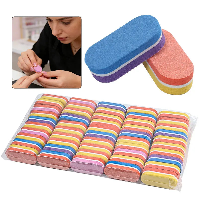 50pcs Mini Sponge Nail File Buffer Block Double Color Buffing Sanding File Pedicure Manicure Tool Gel Suplies Accessories
