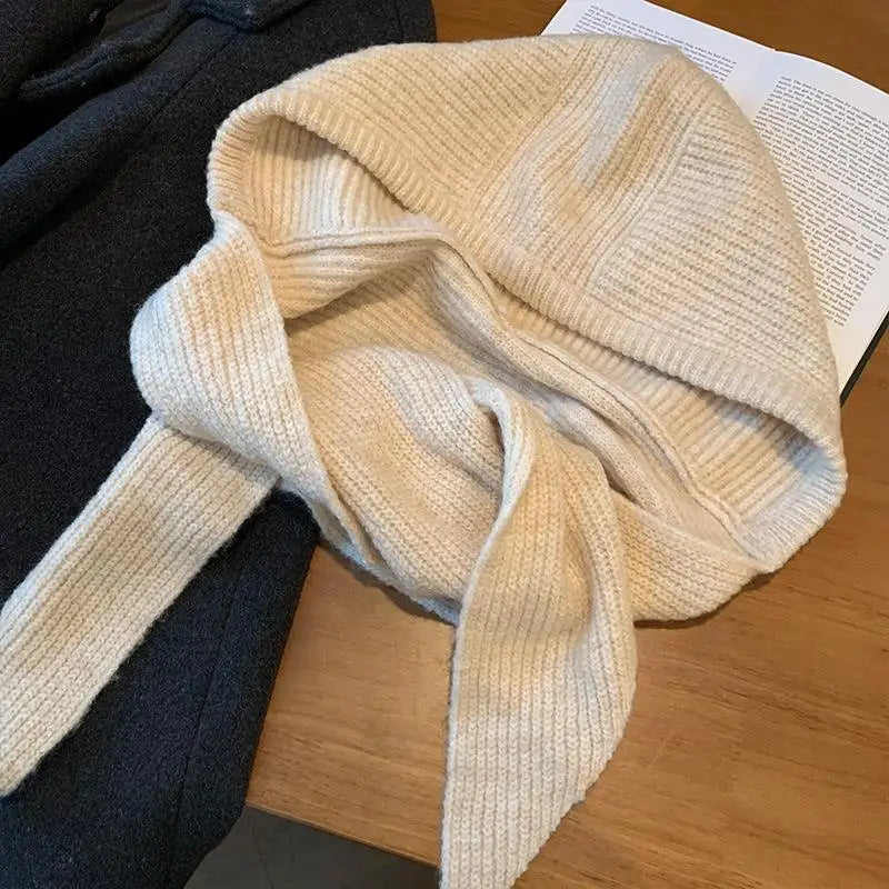 Winter Hats for Women Knitted Polyester Hooded Scarf Hat for Women Balaclava Knit Skull Cap Beanie Hat