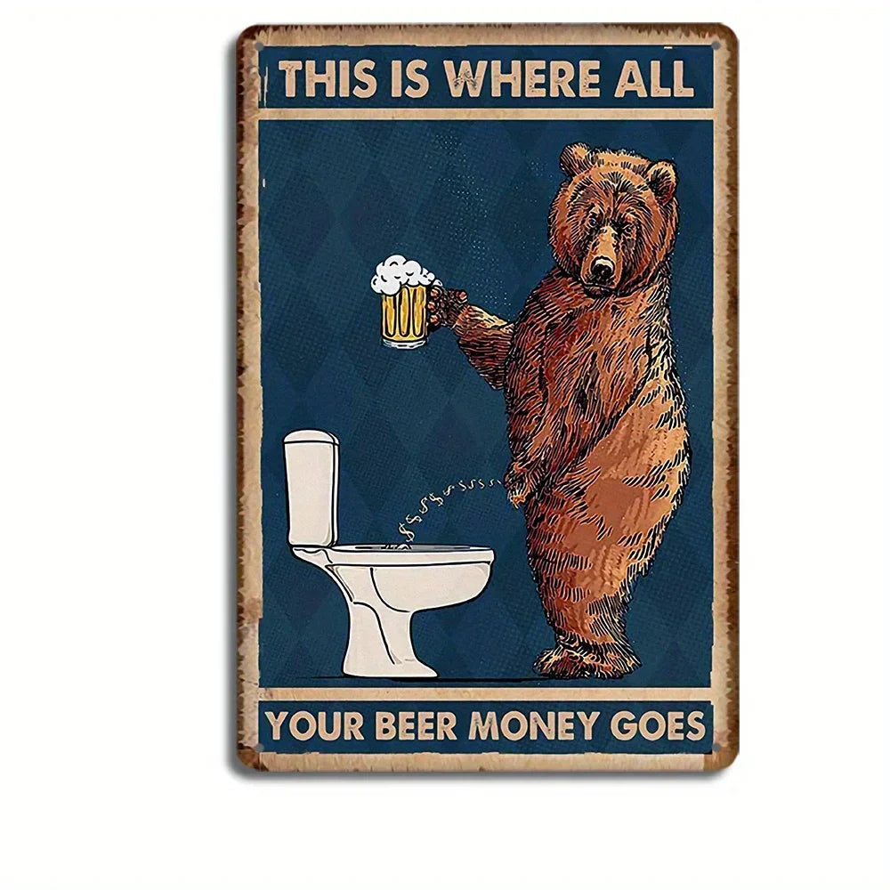 Bar tin painting，Alluring Funny Tin Sign - Retro - Style Toothbrush & Toilet Paper Tin Sign,Designed for Inviting Bathroom