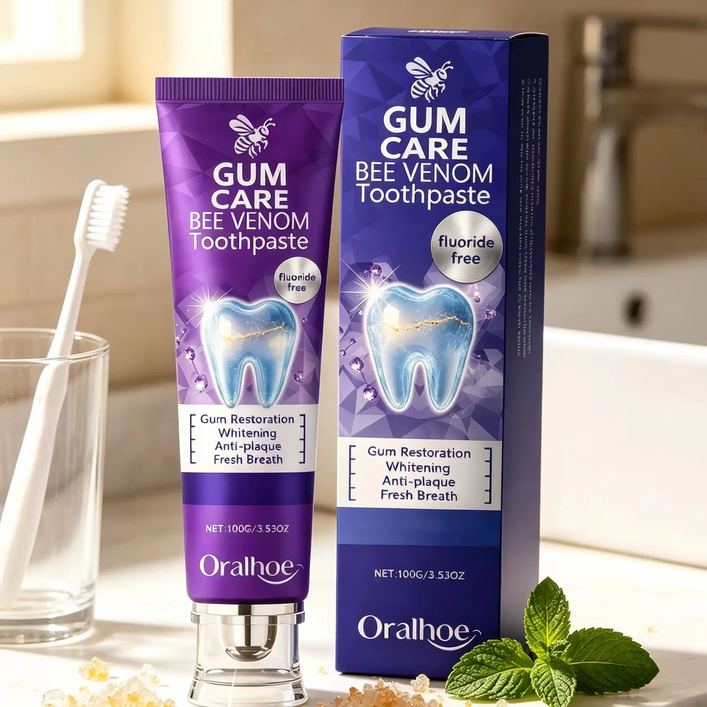 Oralhoe Bee Venom Toothpaste Gum Care Remove Teeth Stains Gum Restoration Dental Plaque Remover for Teeth Whitening Toothpaste
