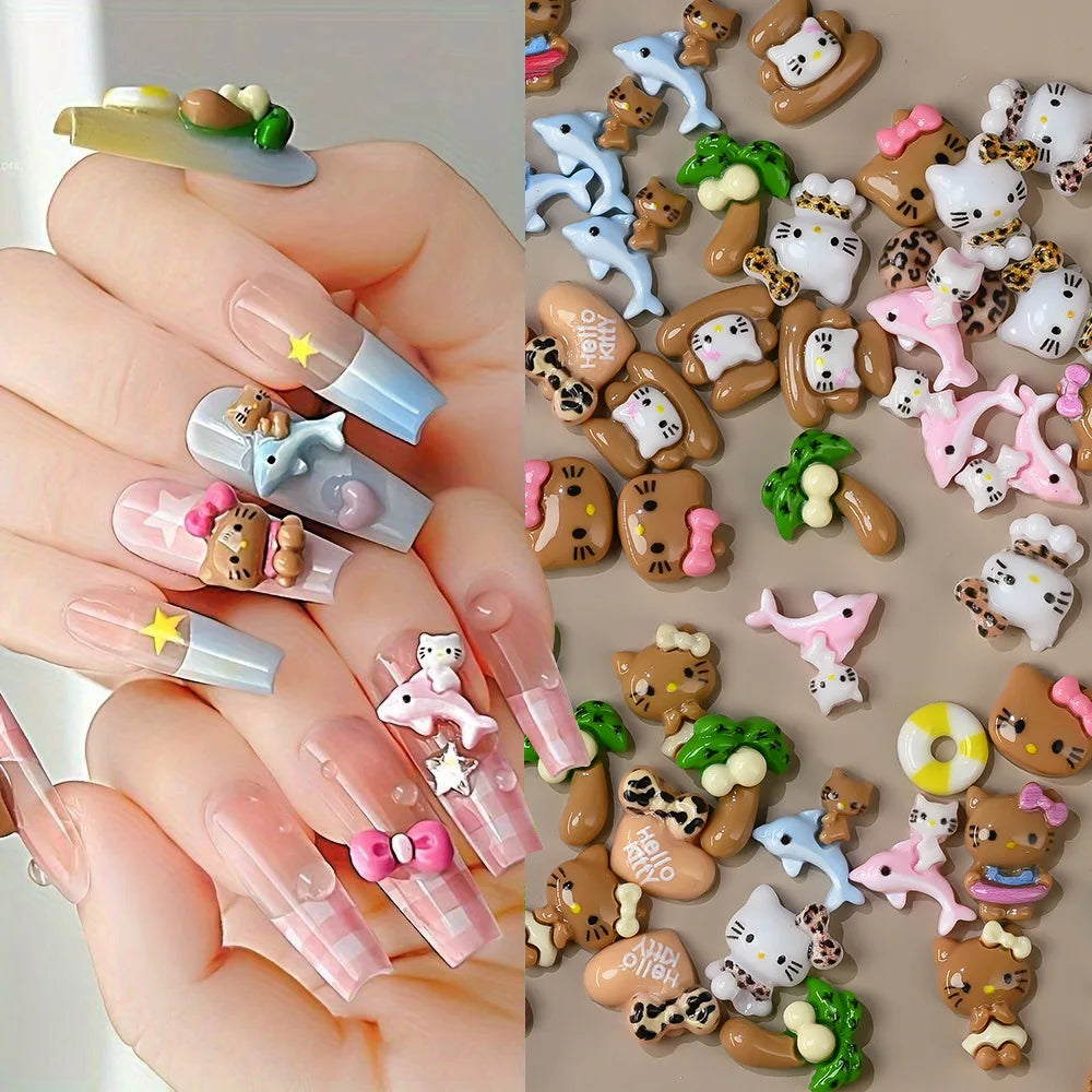 120PCS Boxed Mixed Sanrio Nail Charms Kuromi Cinnamoroll My Melody Resin Nail Decor DIY Manicure Nail Art Accessories