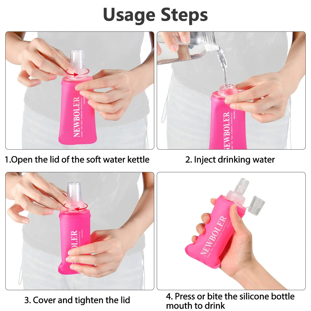 NEWBOLER 150/250/300/500ml Water Bottle TPU Folding Soft Flask Outdoor Sport Running Camping Hiking Travel Portable Water Bottle