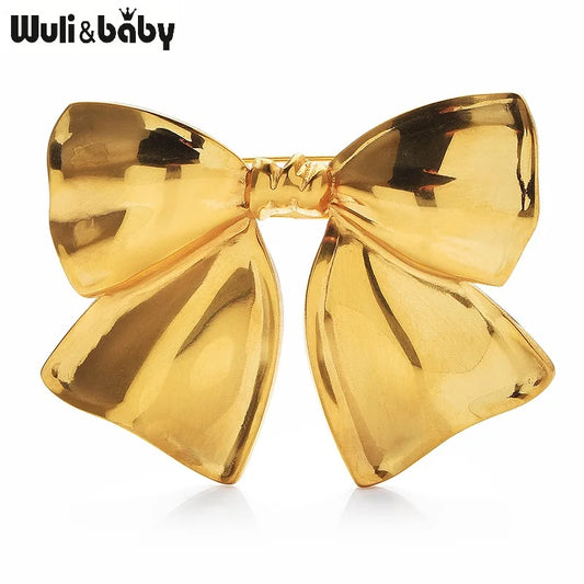 Wuli&baby Stainless Steel Bowknot Brooches For Women 2-color Lovely Metal Easy-match Knot Casual Office Brooch Pins Gifts