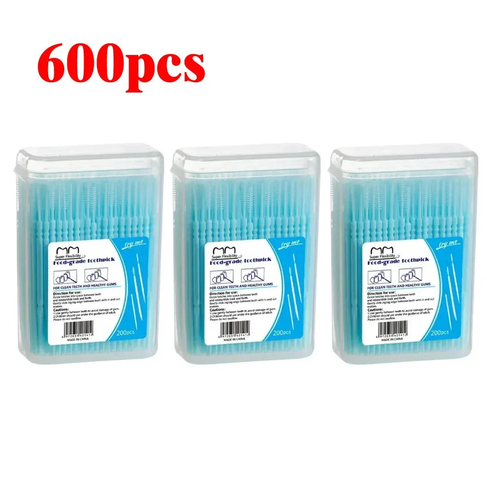100/200/400/1000pcs Toothpick Brush Boxed Plastic Toothpick Disposable Household Interdental Brush Teeth Picking Dental Floss