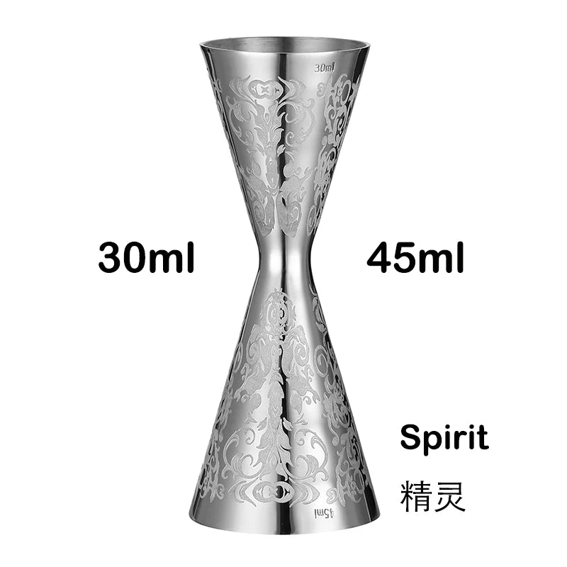 Integrated-Style Jigger Double Cocktail Jigger Bar Measure with Etched Pattern Bar Tools