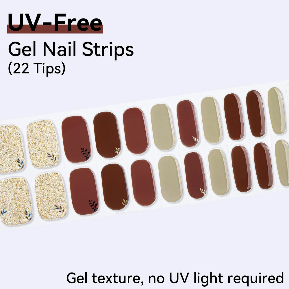 UV FREE Fully Cured Gel Nail Strips 16/22 Tips Self Adhesive Gel Nail Stickers DIY Nail Art Manicure DON'T NEED UV LAMP