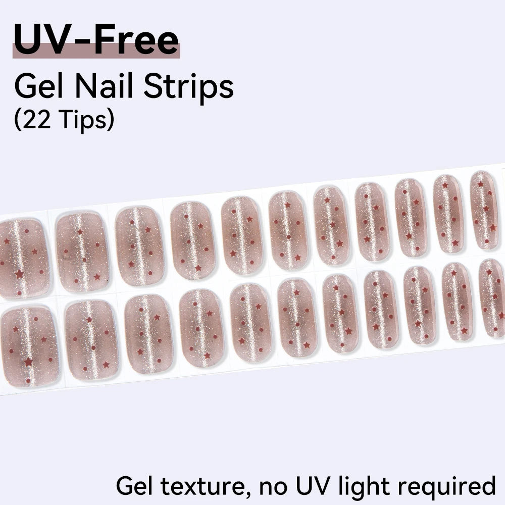 UV FREE Fully Cured Gel Nail Strips 16/22 Tips Self Adhesive Gel Nail Stickers DIY Nail Art Manicure DON'T NEED UV LAMP