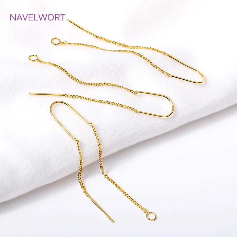 18K Gold Plated Brass With Center U-Bar And Open Ring Cable Chain Ear Thread Ear Wire Earrings DIY Earring Making Supplies