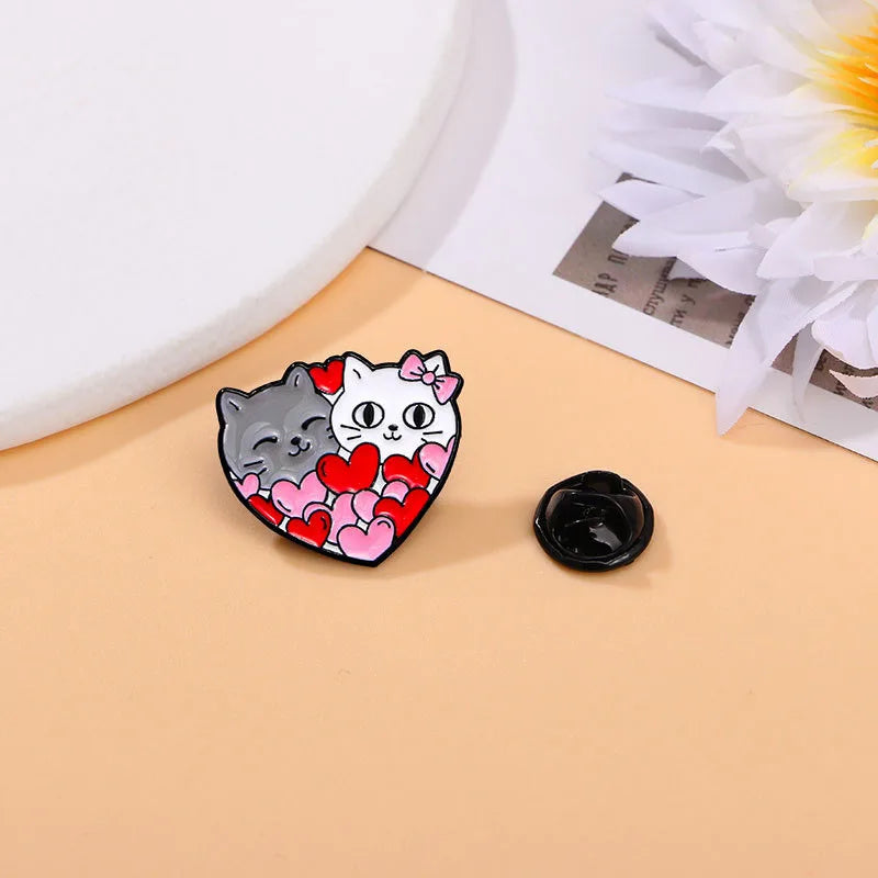 Cartoon white cat brooch, cat red wine, cute backpack, accessories, clothing decorations, zinc alloy badge