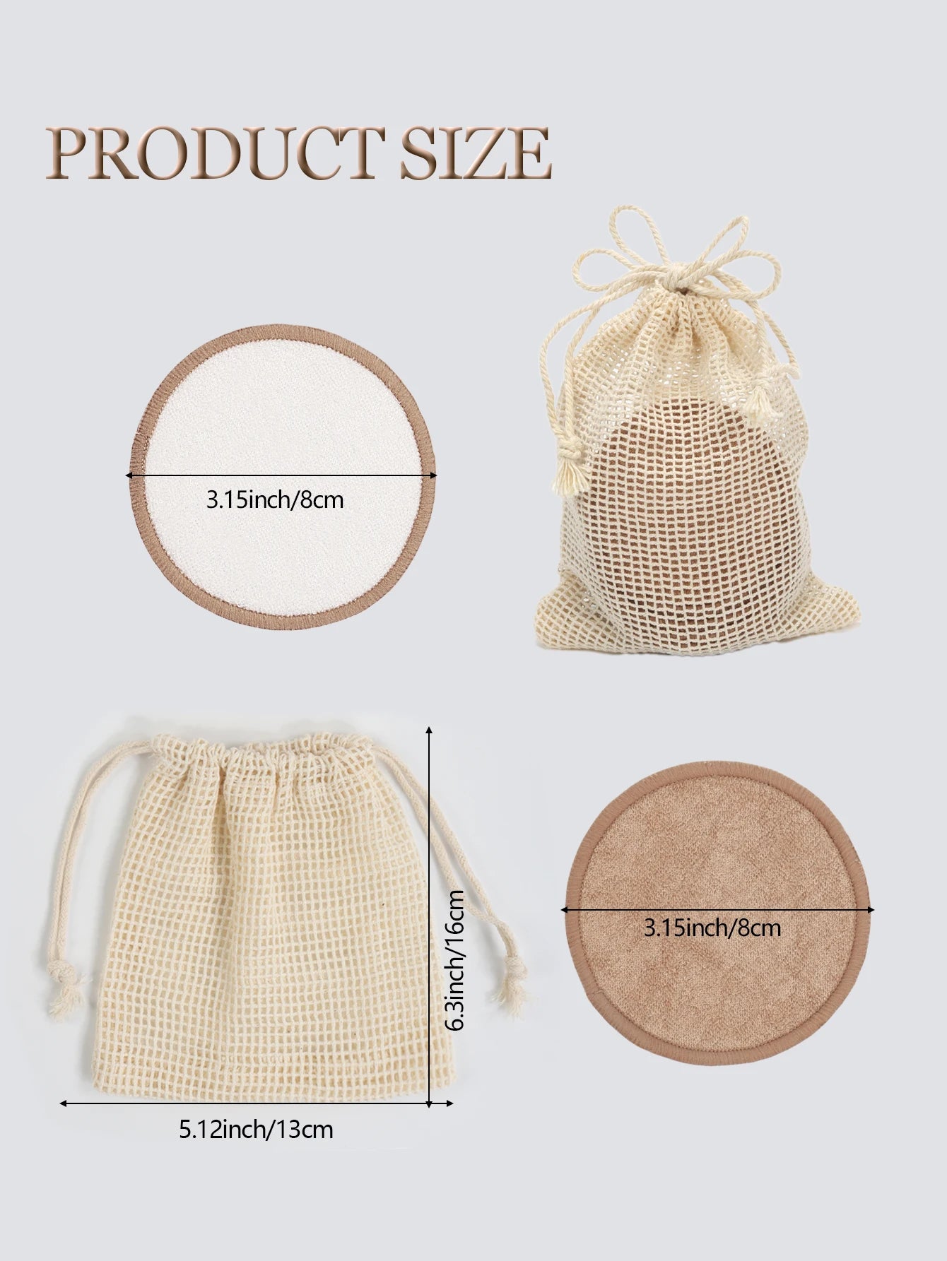 Double Round Makeup Remover Pads 20Pcs + Cleaning Mesh Bag, Machine Washable, Reusable, Suitable for All Skin Types