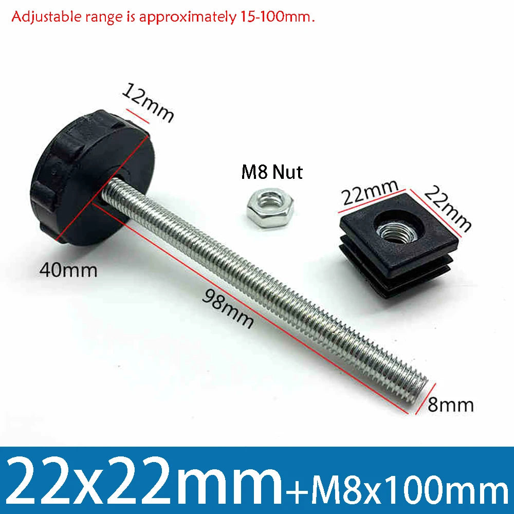 1-10Pcs Table Leg Plug With Nut and Adjustable Feet M8/M0x50/100mm Black Square/Round Furniture Rack Height Adjustable Foot Cup