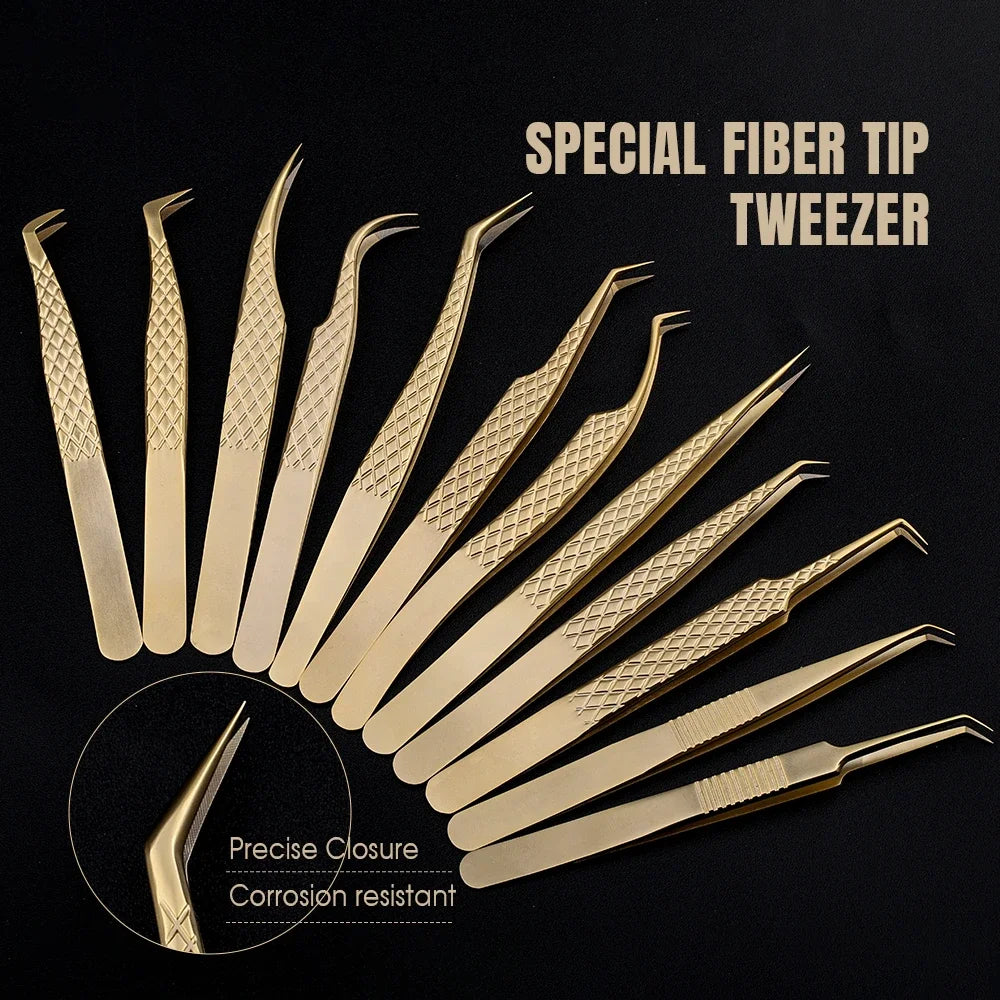 Fadvan Tweezers for Lashes Extension Fiber Tips Stainless Steel Makeup Tweezers Anti-static Free Print Your Logo