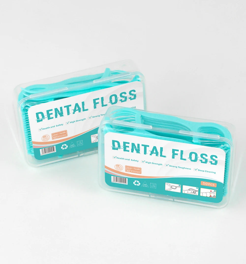 Kingubznis-Dental Floss, Plastic Toothpicks with Threads, Soft Dental Flosser, Elastic Silk with Sticks, Ultrathin, 50Pcs