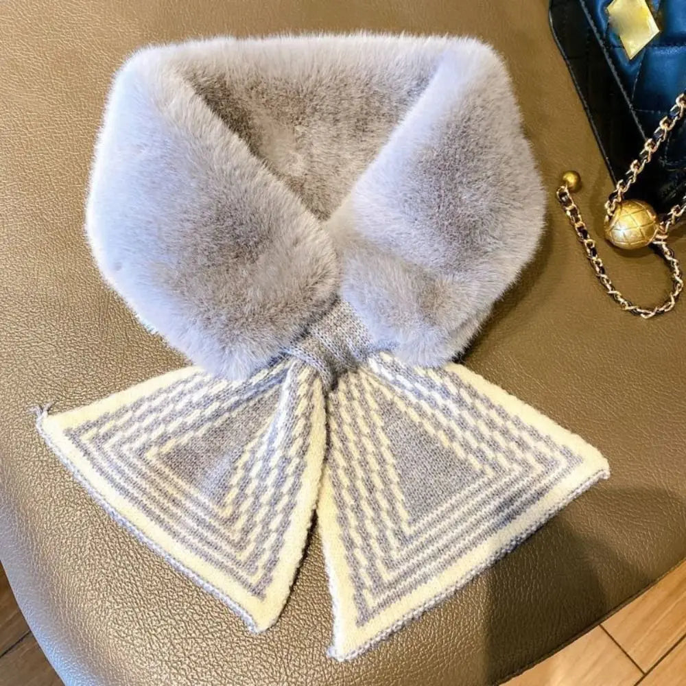 Fashion Accessory Solid Color Winter Neck Warmer Thicken Neck Warmer Cross Collar Scarf Faux Rabbit Fur Scarf for Women Girls