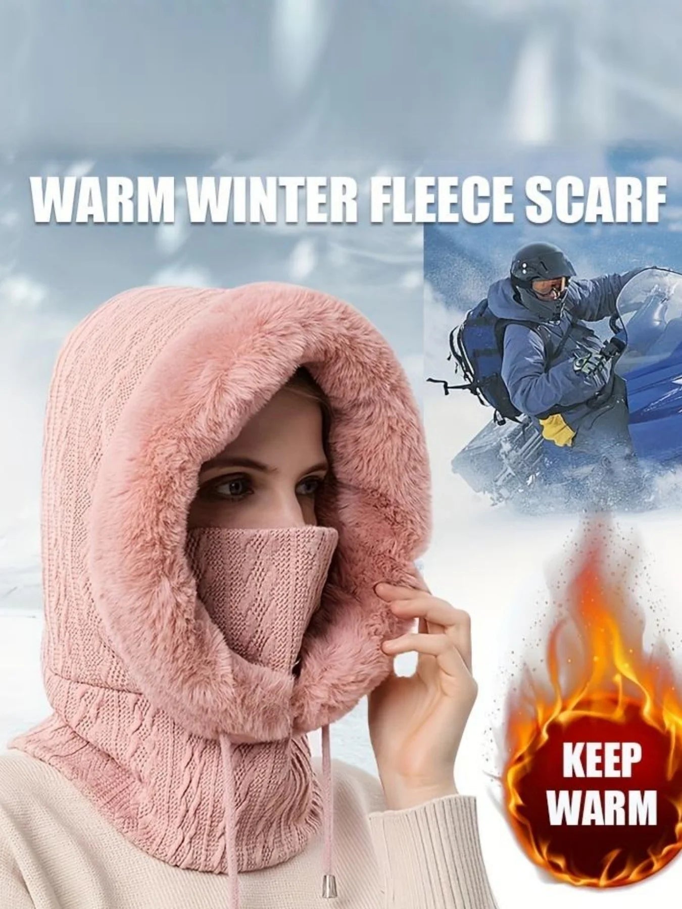 Winter hat, outdoor cycling headwear, anti cold skiing hat, integrated windproof hood with warm neck mask