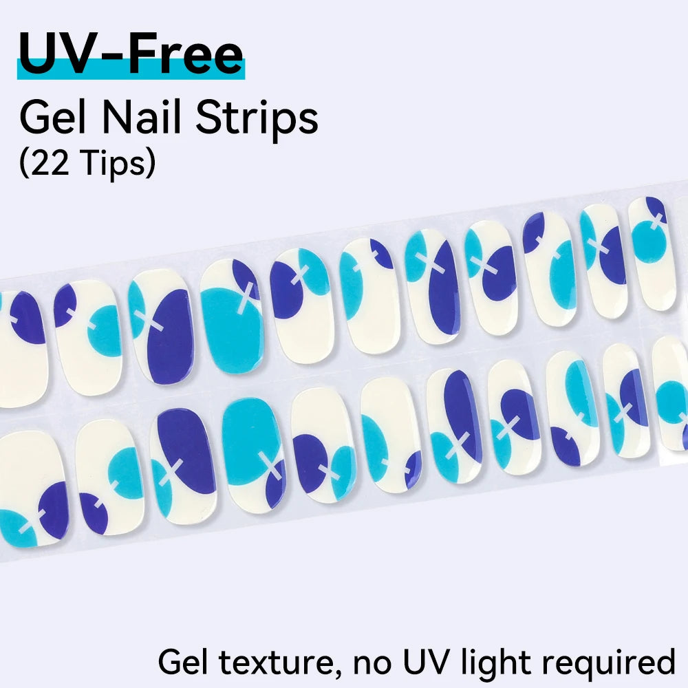 UV FREE Fully Cured Gel Nail Strips 16/22 Tips Self Adhesive Gel Nail Stickers DIY Nail Art Manicure DON'T NEED UV LAMP