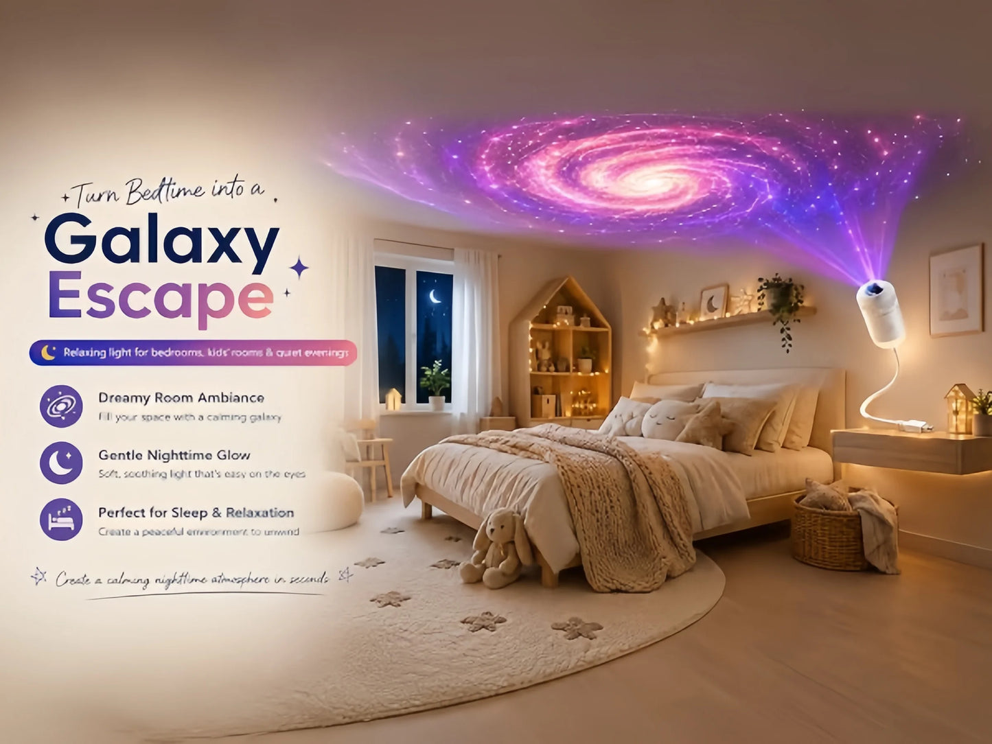 Galaxy Star Projector, 2-in-1 Portable Lamp with 12 Slides, 360° Adjustable Eye-Care LED Night Light for Bedroom Car Decor Gift