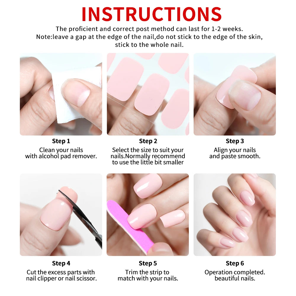UV FREE Fully Cured Gel Nail Strips 16/22 Tips Self Adhesive Gel Nail Stickers DIY Nail Art Manicure DON'T NEED UV LAMP
