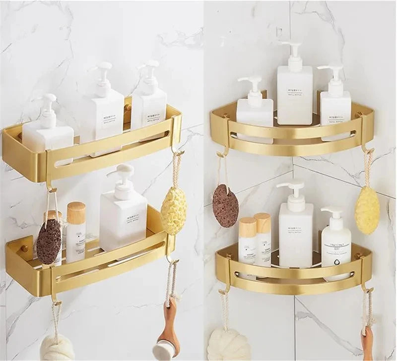 Corner Shelf Wall Mounted Bathroom Shelf Brushed Gold Aluminum Bath Shower Shelf Bath Shampoo Holder Corner shelf