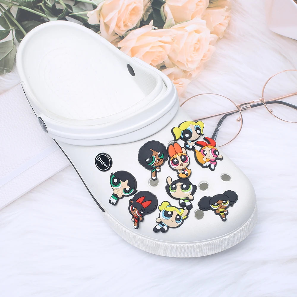 1-100pcs Hot Sales Potdemiel Cartoon Flying Girl Series PVC Shoe Charms Accessories DIY Sandal Wristbands Decorations Party Gift