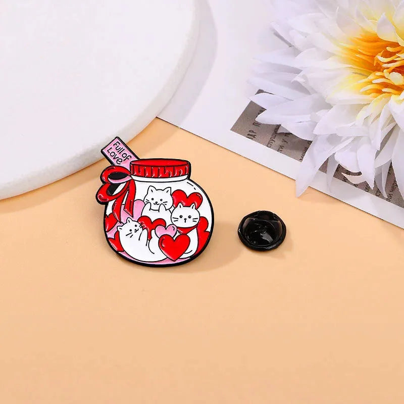 Cartoon white cat brooch, cat red wine, cute backpack, accessories, clothing decorations, zinc alloy badge