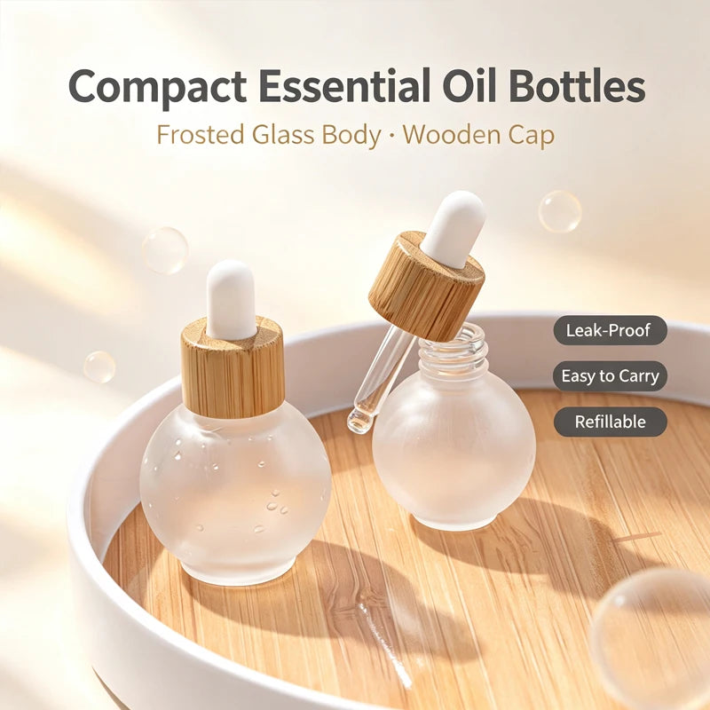 20/30ml Ball-Shape Dropper Glass Bottle Spherical Refill Metal Cap Essence Massage Oils Serum Aromatherapy Liquid for Pipette