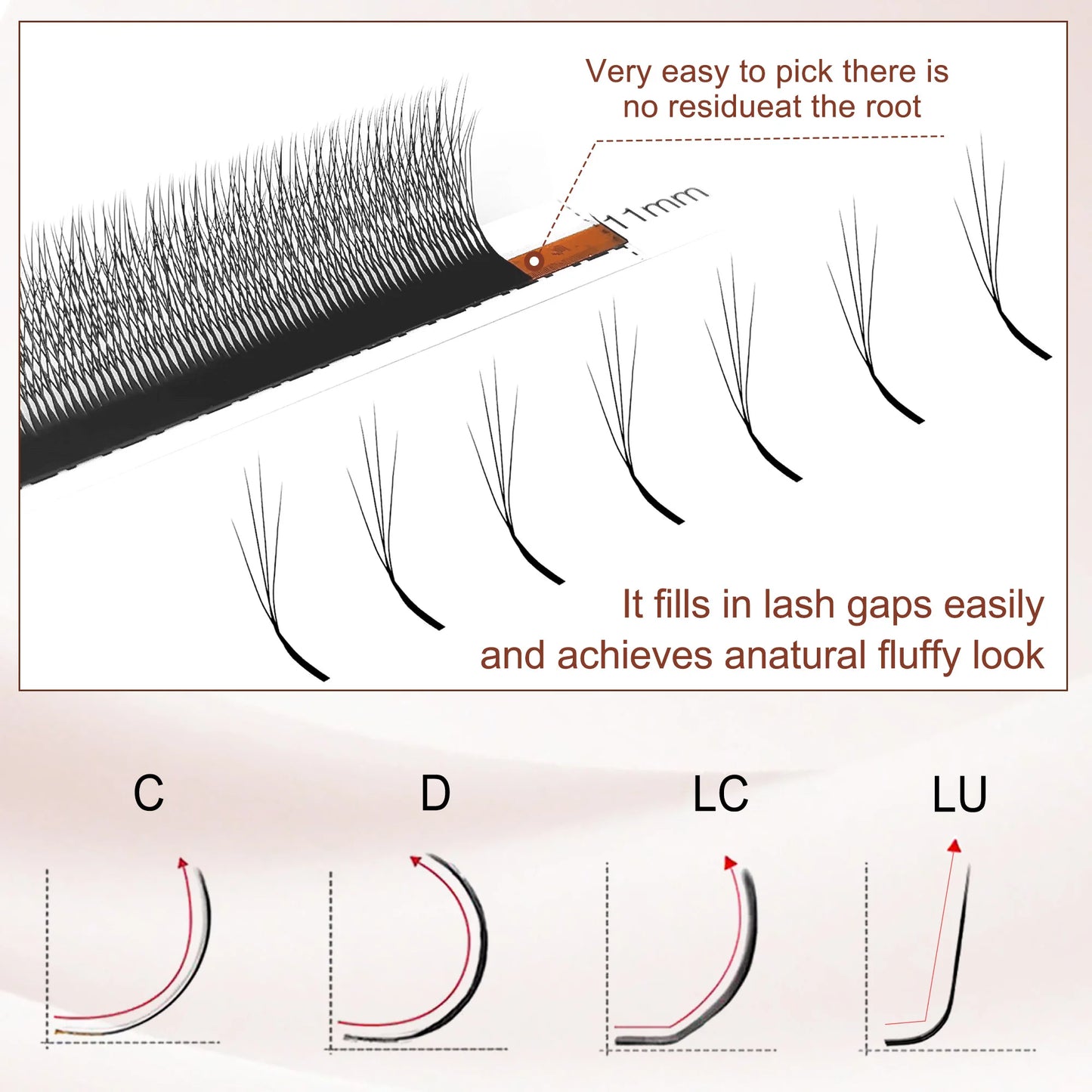 CoMango C/D/LC/LU Smaller Spacing 3D/4D W Shaped Eyelashes Extension 3D/4D Style Premade Fans Lashes Volume Lightweight Eyelash