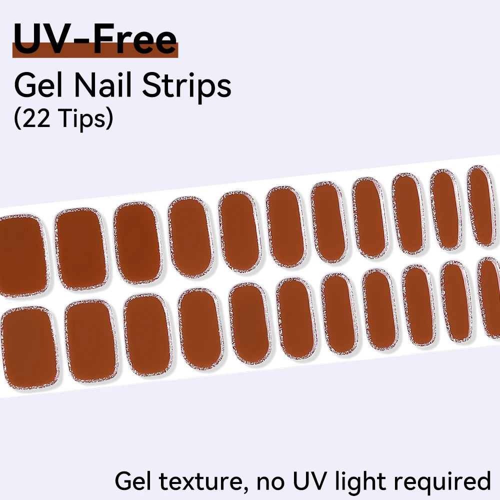 UV FREE Fully Cured Gel Nail Strips 16/22 Tips Self Adhesive Gel Nail Stickers DIY Nail Art Manicure DON'T NEED UV LAMP