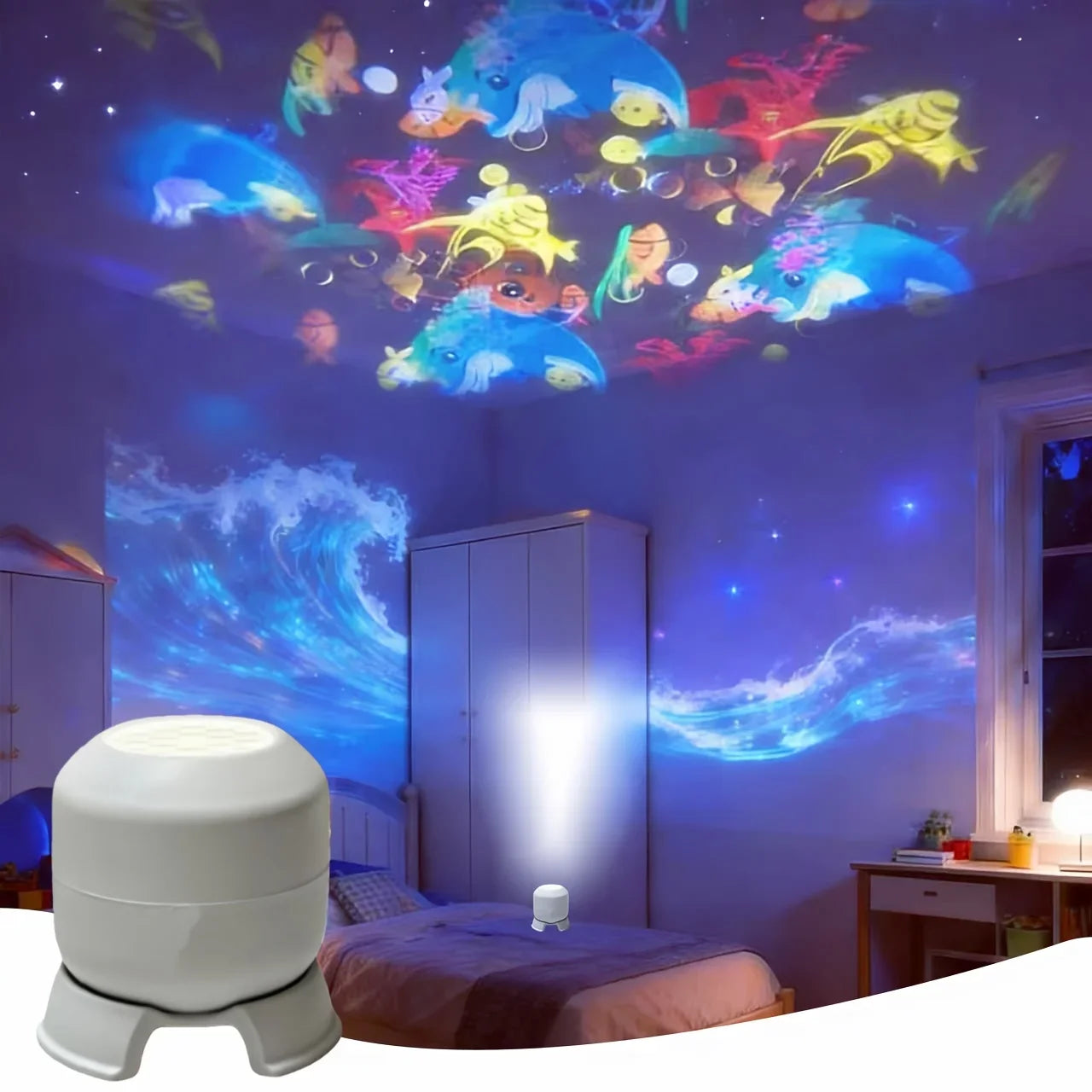 360° Rotating Galaxy Ocean Star Projector Night Light, Dynamic Projection Lamp, LED Ambient Light, Birthday Christmas Gift for K
