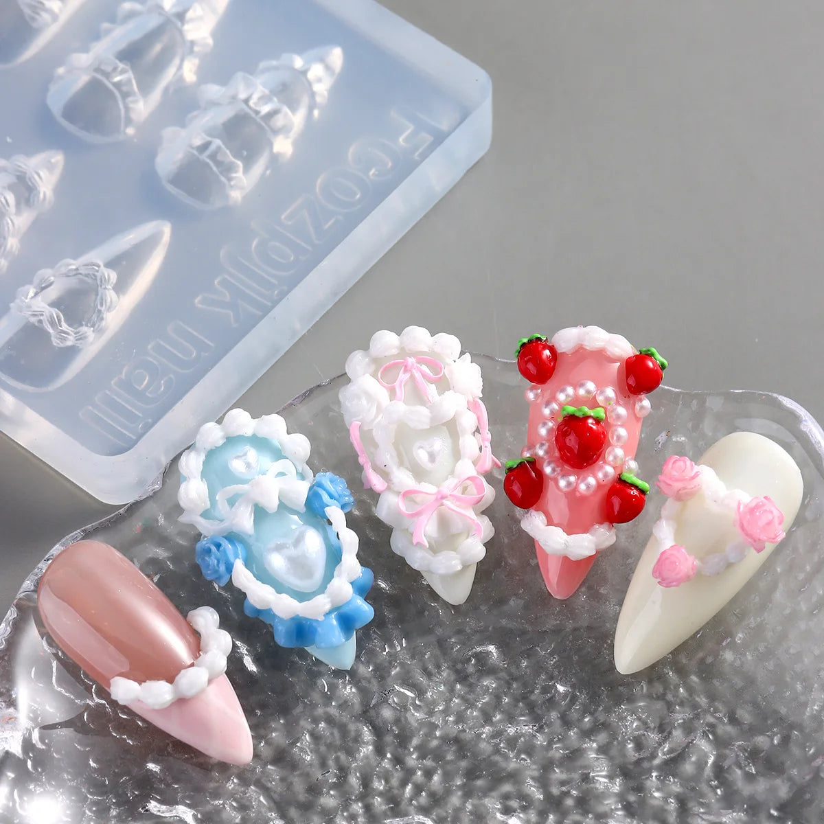 Lace Bowknot Nail Art Mold, French Manicure Silicone Stencil for DIY Nail Decoration, Nail Design Tool, Nail Printing Template