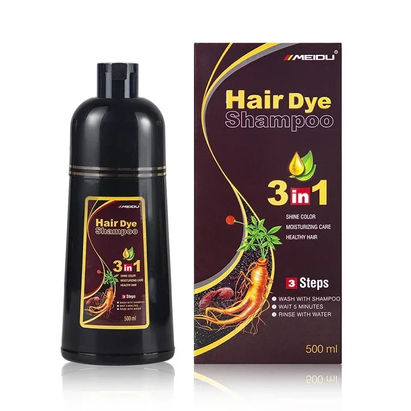 3 In 1 Instant Coloring Shampoo 500ml Natural Black Color for Men Women Hair Dye Herbal Brown Purple Hair Dye Shampoo