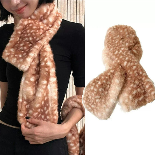 Winter Harajuku Elk Plush Scarf Hat Set Christmas Deer Print Warm Scarf Antlers Hairband Cosplay New Year Decoration Accessories