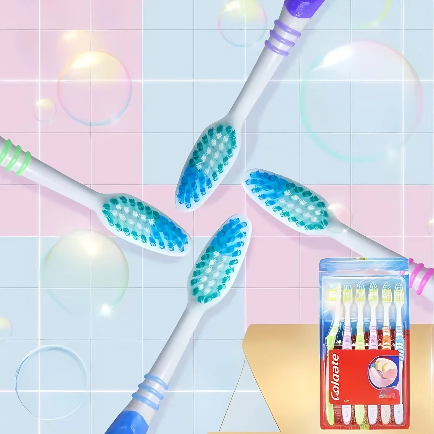 Colgate 6PCS Adult Daily Toothbrush Medium Hard Bristles Multi Purpose Household Travel Oral Cleaning Goods