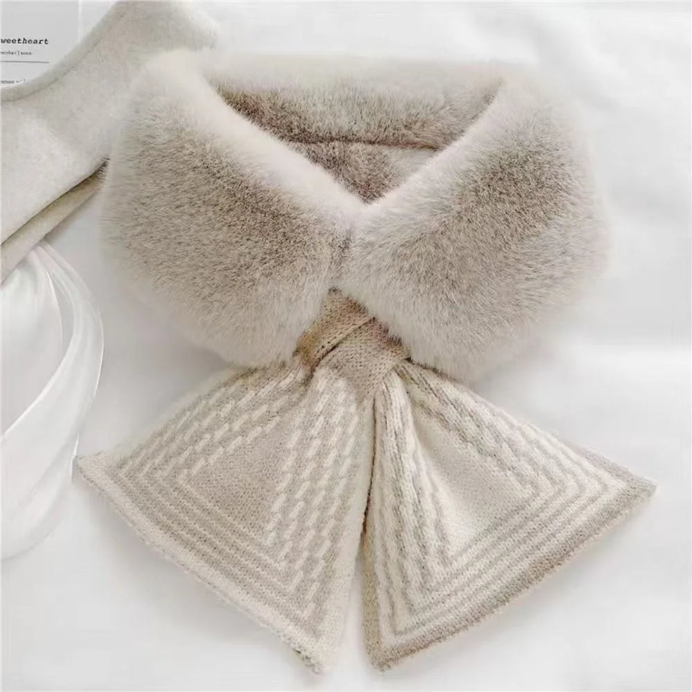 Fashion Accessory Solid Color Winter Neck Warmer Thicken Neck Warmer Cross Collar Scarf Faux Rabbit Fur Scarf for Women Girls