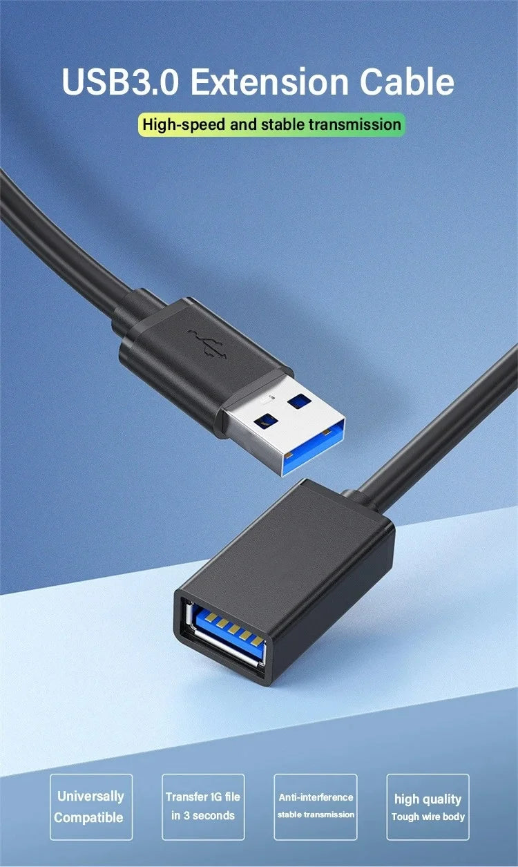 5Gbps USB 3.0 Extension Cable Male To Female USB A Extender Cable for PC Hard Drive Computer Laptop Smart TV Hard Drive Camera
