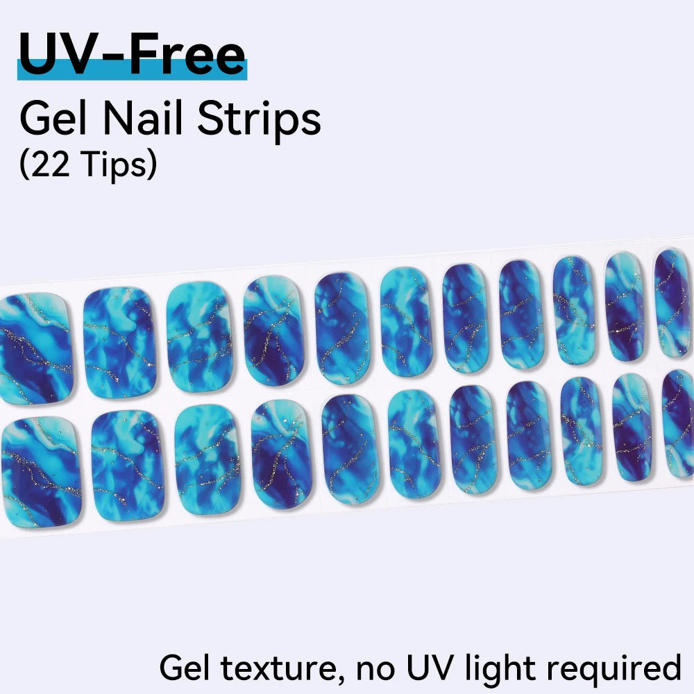UV FREE Fully Cured Gel Nail Strips 16/22 Tips Self Adhesive Gel Nail Stickers DIY Nail Art Manicure DON'T NEED UV LAMP